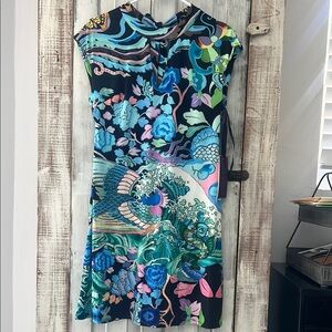 Hale Bob Blue Mock Neck Sheath Mini Dress